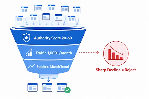 Three vetting filters for blogger outreach prospects: authority score, traffic and trend